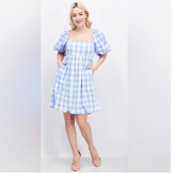 Kourt Blue Gingham Babydoll Dress - Picture 3 of 7